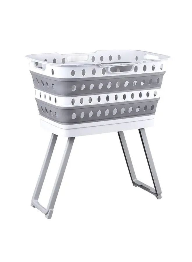 Grey White Foldable Laundry Basket With Stand Heavy Duty Space Saving Large Capacity Storage Bin - Image 4