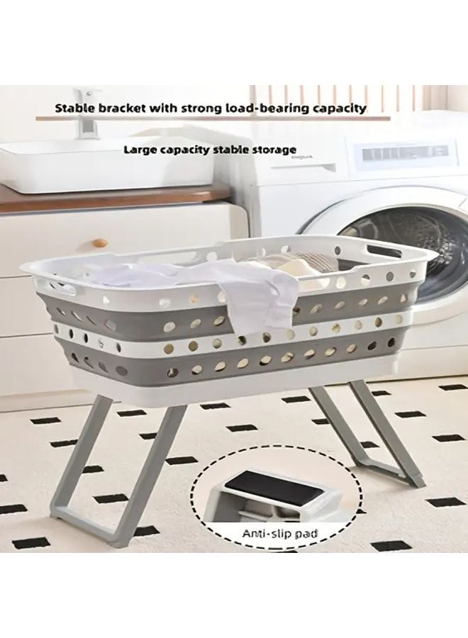 Grey White Foldable Laundry Basket With Stand Heavy Duty Space Saving Large Capacity Storage Bin - Image 5
