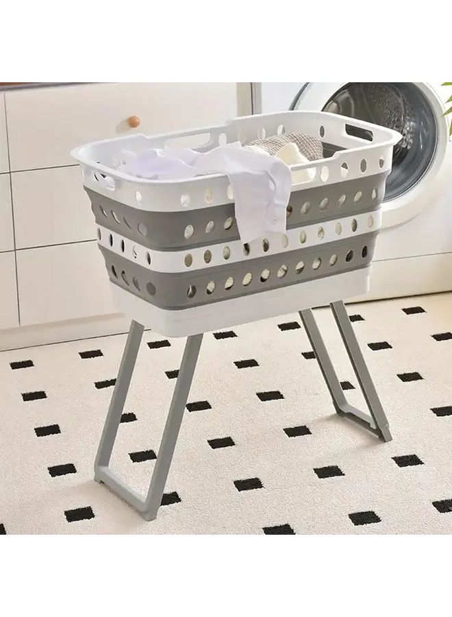 Grey White Foldable Laundry Basket With Stand Heavy Duty Space Saving Large Capacity Storage Bin - Image 3