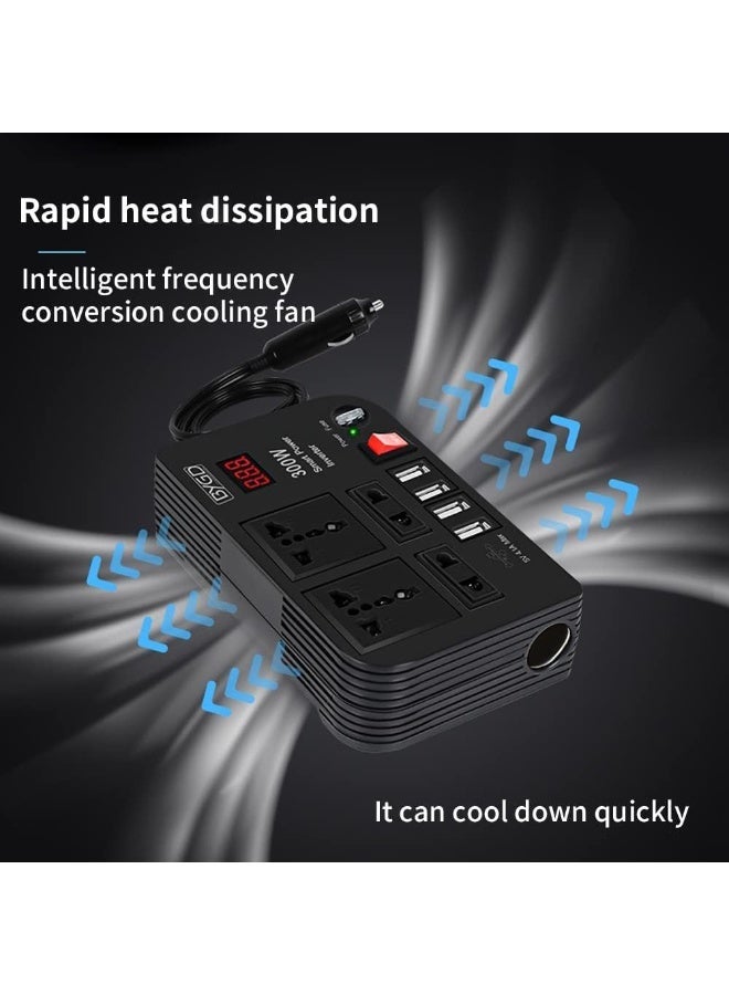 BYGD محول طاقة السيارة 300 واط – محول طاقة ذكي مع مخرجين AC مزدوجين و 4 منافذ USB، محول 12 فولت DC إلى 220 فولت AC لأجهزة اللابتوب والهواتف المحمولة والأجهزة - Image 5