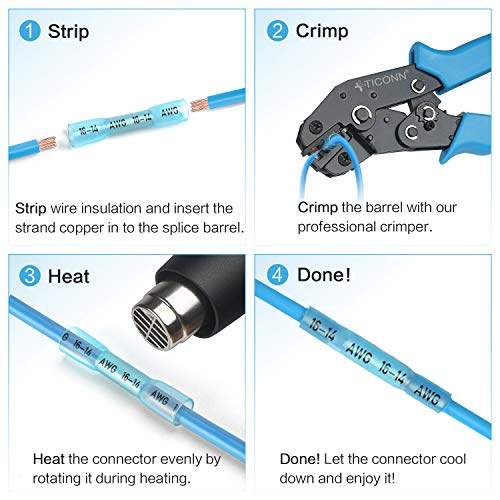 TICONN 100PCS Heat Shrink Butt Wire Connector Kit, Insulated Waterproof Electrical Wire Crimp Terminals Butt Splice for Marine Automotive (100PCS) - Image 3