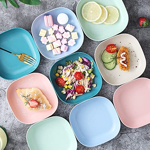 wolpin Square Plastic Dinner Plate (Set of 10) | Colorful Snacks Breakfast Serving Plates with Stand | Lightweight Reusable Kitchen Dining Plates for Home Picnic Kids Daily Use - Image 2