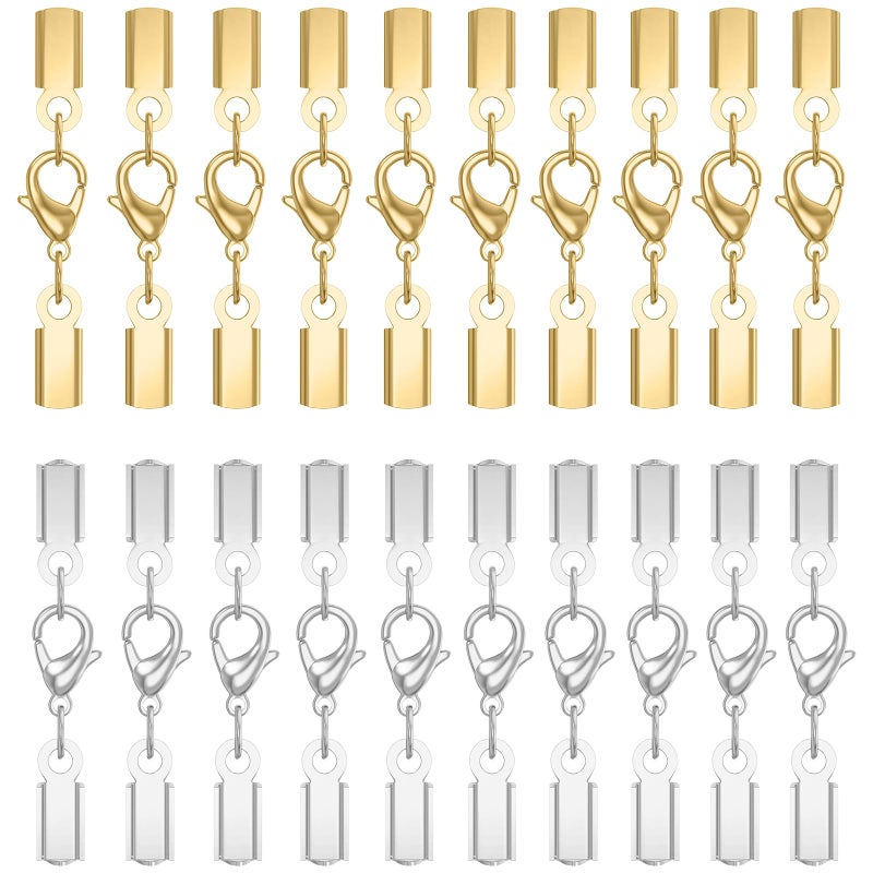 Qulltk 20Sets Cord End Caps with Lobster Clasp Connector,316 Stainless Steel Cord Ends for Jewelry Making Leather Necklace Cord with Clasp 3MM ID End Caps for DIY Bracelets Necklaces - Image 1