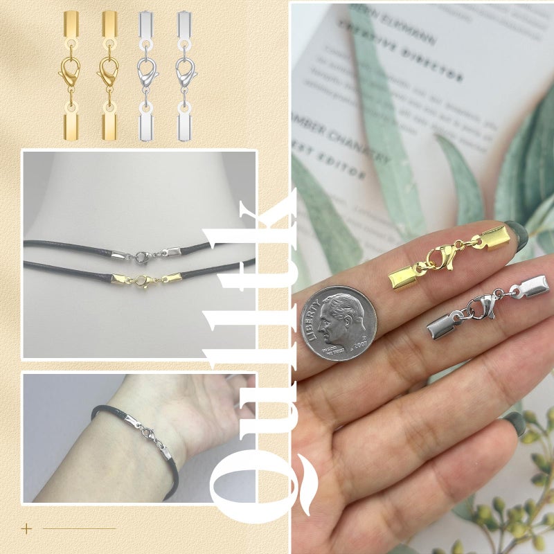 Qulltk 20Sets Cord End Caps with Lobster Clasp Connector,316 Stainless Steel Cord Ends for Jewelry Making Leather Necklace Cord with Clasp 3MM ID End Caps for DIY Bracelets Necklaces - Image 5