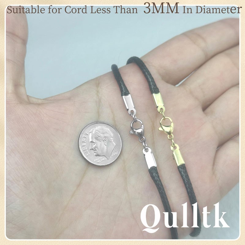 Qulltk 20Sets Cord End Caps with Lobster Clasp Connector,316 Stainless Steel Cord Ends for Jewelry Making Leather Necklace Cord with Clasp 3MM ID End Caps for DIY Bracelets Necklaces - Image 2