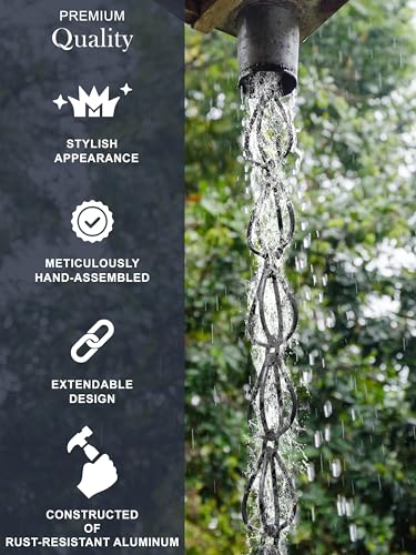 Monarch Rain Chains Aluminum Teardrop Rain Chain, 8.5 ft Black Powder Coated Aluminum Decorative Rain Catcher Chain for Gutters, Black Aluminum Rain Gutter Replacement Downspout - Image 4