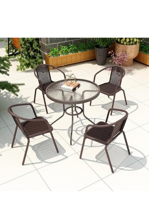 طقم طعام Vital Garden مكون من 5 قطع أثاث خارجي وطاولة طعام وكرسي وطاولة عشاء للشرفة وكرسي عشاء من البولي راتان باللونين الرمادي والأنثراسايت
