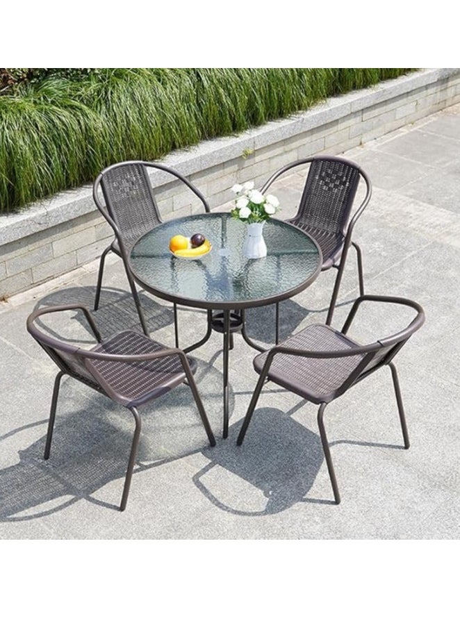 طقم طعام Vital Garden مكون من 5 قطع أثاث خارجي وطاولة طعام وكرسي وطاولة عشاء للشرفة وكرسي عشاء من البولي راتان باللونين الرمادي والأنثراسايت