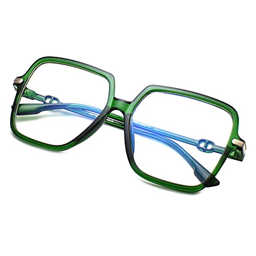 Peter Jones Square Computer Glasses for Women/Girls with Zero Power Blue Light Blocking Glare Lenses (SIZE LARGE/OVERSIZED) AG5198GR - Image 1
