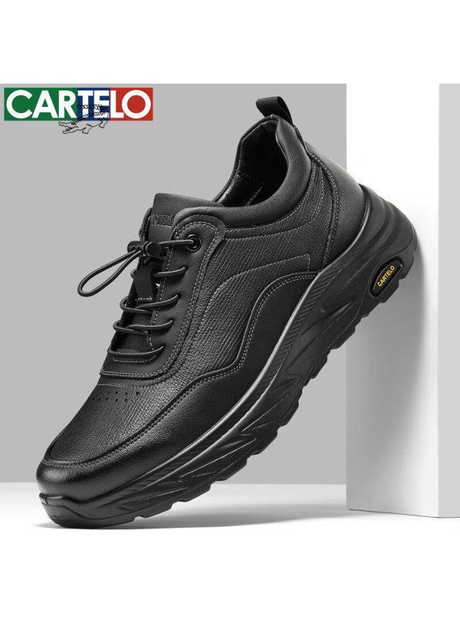 Cartelo Men's Leather Comfortable Versatile Dad Shoes Business Casual Leather Shoes 5226 Black Size 43 - Image 5