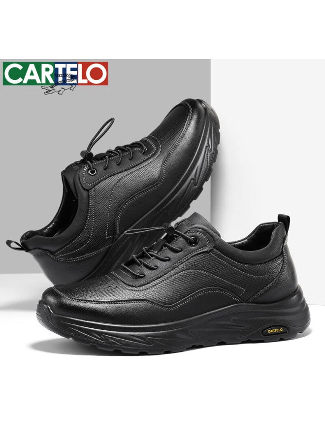 Cartelo Men's Leather Comfortable Versatile Dad Shoes Business Casual Leather Shoes 5226 Black Size 43 - Image 4