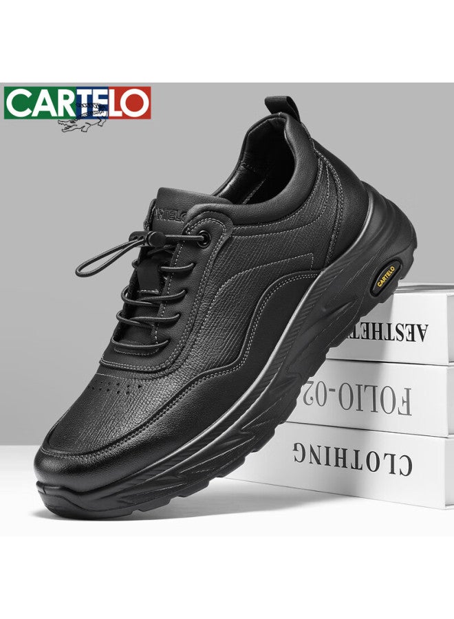 Cartelo Men's Leather Comfortable Versatile Dad Shoes Business Casual Leather Shoes 5226 Black Size 43 - Image 1