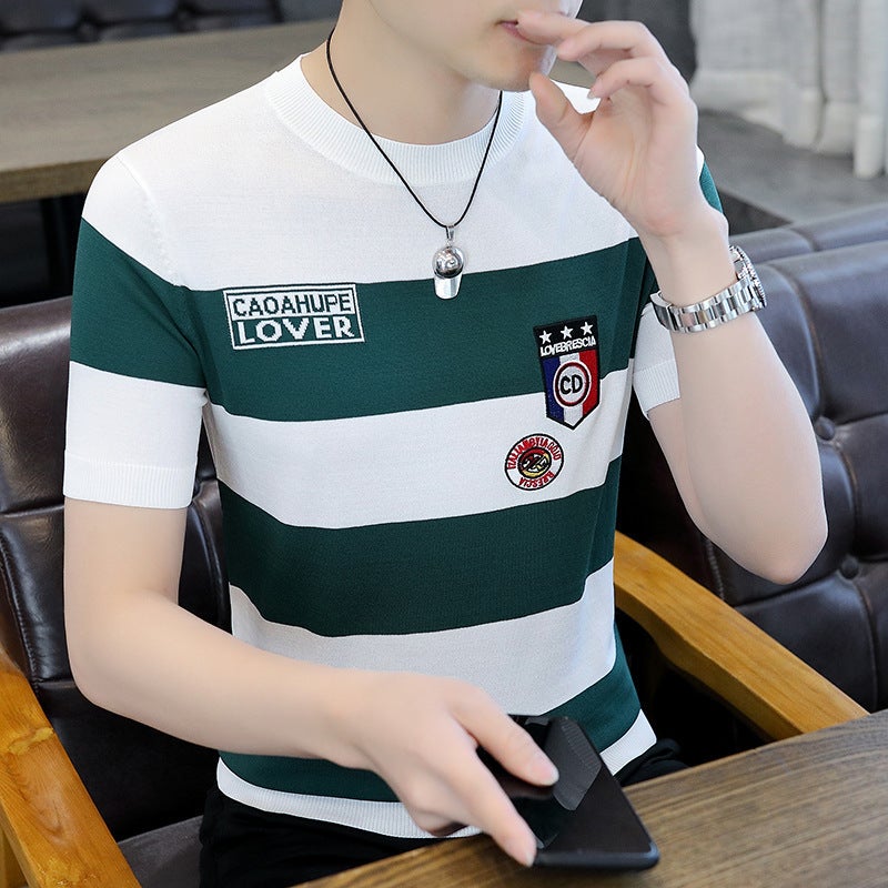High-End Ice Silk Men'S Short-Sleeved T-Shirt Summer Fashion Knitted Half-Sleeved Casual Handsome All-Match Top Men'S T-Shirt - Image 3
