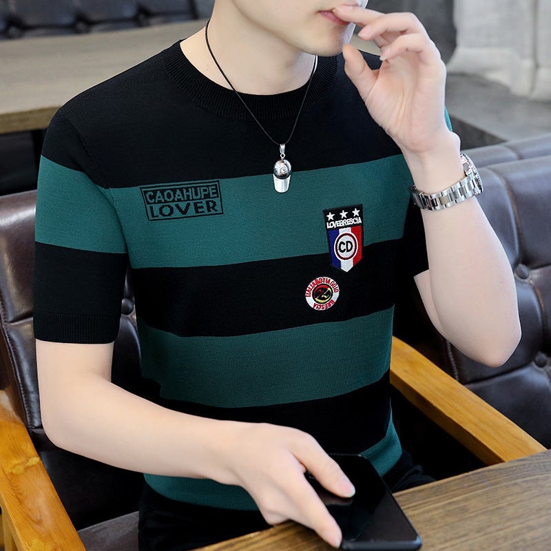 High-End Ice Silk Men'S Short-Sleeved T-Shirt Summer Fashion Knitted Half-Sleeved Casual Handsome All-Match Top Men'S T-Shirt - Image 5