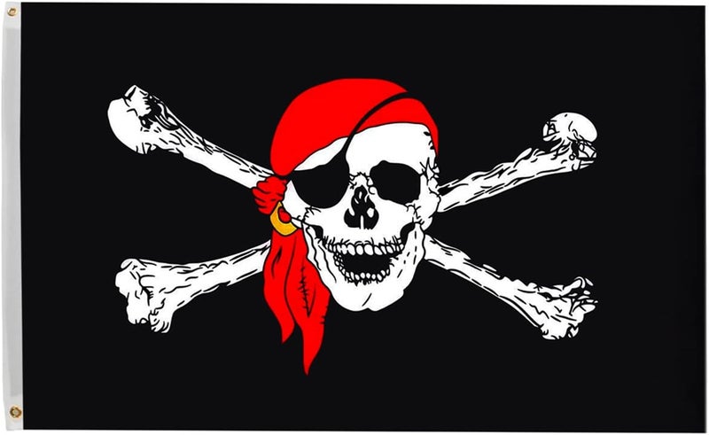 Time Roaming 3x5 Ft Jolly Roger Pirate Red Bandana Polyester Flag with Brass Grommets - Image 1