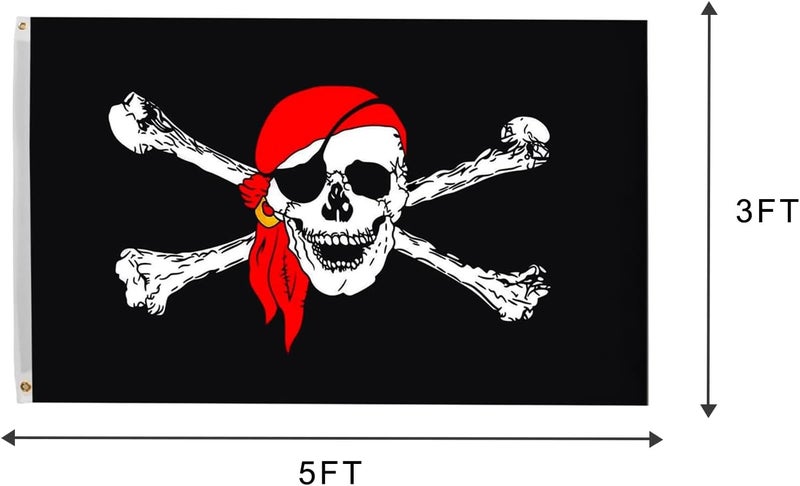 Time Roaming 3x5 Ft Jolly Roger Pirate Red Bandana Polyester Flag with Brass Grommets - Image 3