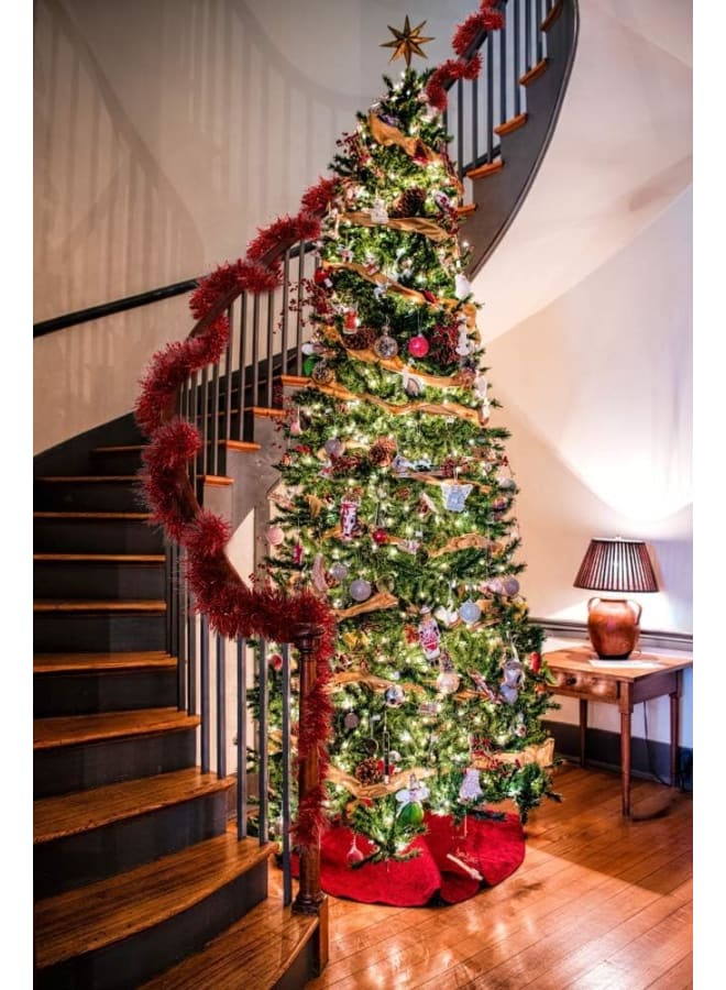 مجموعة من 3 أكاليل زينة شجرة عيد الميلاد، أكاليل لامعة حمراء لامعة لمنزل عيد الميلاد - عناصر زينة عيد الميلاد، ديكور سياج المكتب المنزلي - (بطول 6 أقدام) - Image 1