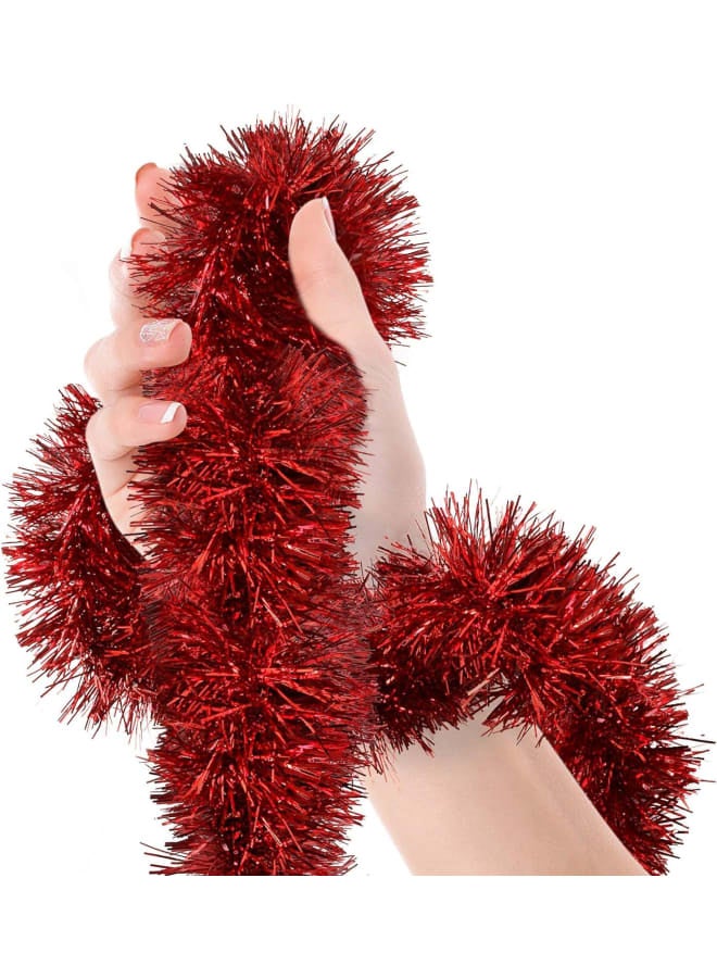 مجموعة من 3 أكاليل زينة شجرة عيد الميلاد، أكاليل لامعة حمراء لامعة لمنزل عيد الميلاد - عناصر زينة عيد الميلاد، ديكور سياج المكتب المنزلي - (بطول 6 أقدام) - Image 2