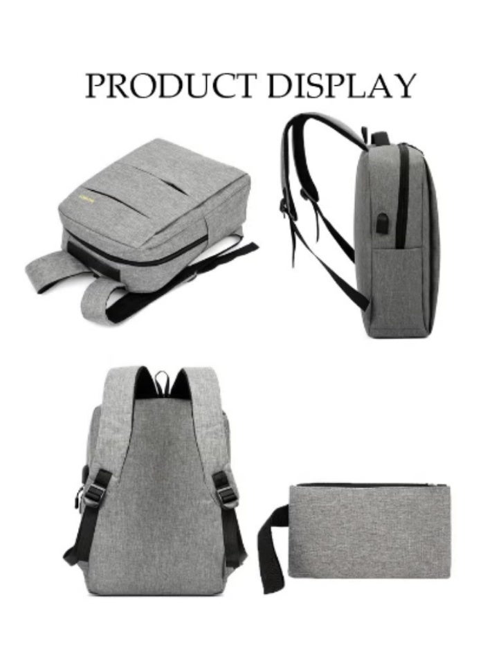 DUNISO Grey Minimalist 3 - Piece Backpack Set | Large Capacity, Practical and Portable - Image 3