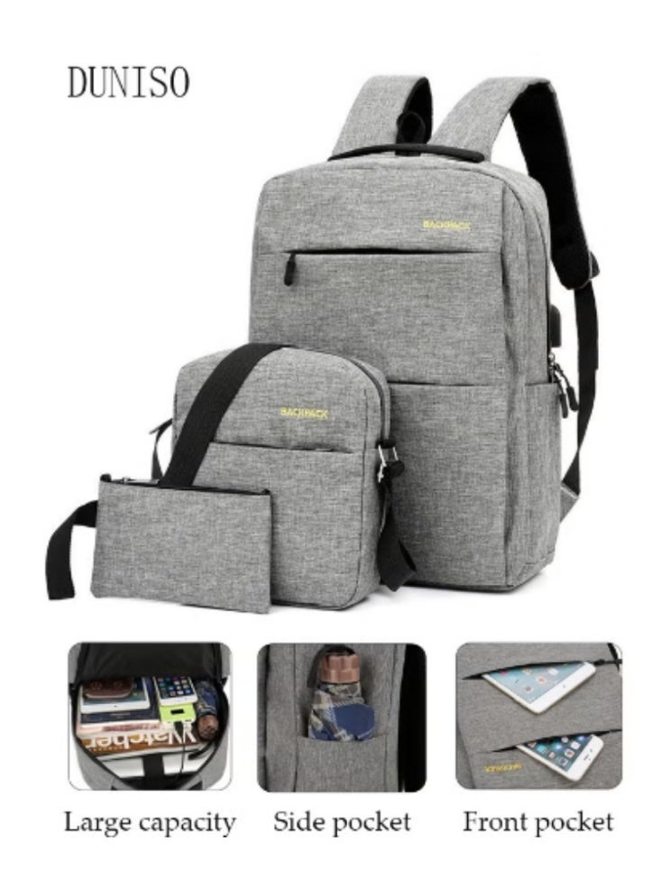 DUNISO Grey Minimalist 3 - Piece Backpack Set | Large Capacity, Practical and Portable - Image 1
