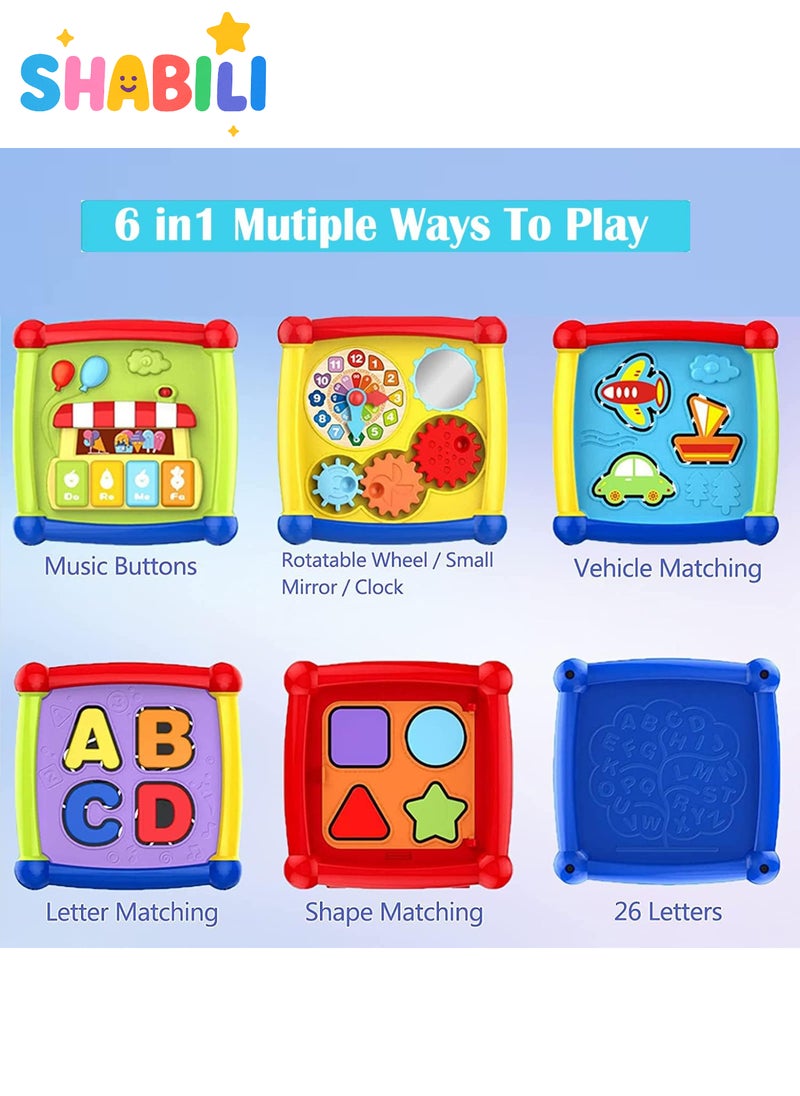 شبيلي مكعب أنشطة للأطفال ٦ في ١، لعبة تعليمية مع موسيقى وضوء وامض، فرز الأشكال والحروف الأبجدية، لعبة تنمّي مهارات العلوم والتقنية والهندسة والرياضيات، للأولاد والبنات بعمر ١٨ شهرًا فأكثر، هدية عيد ميلاد مثالية (يتطلب ٣ بطاريات AAA غير مشمولة) (متعدد الألوان) - Image 5