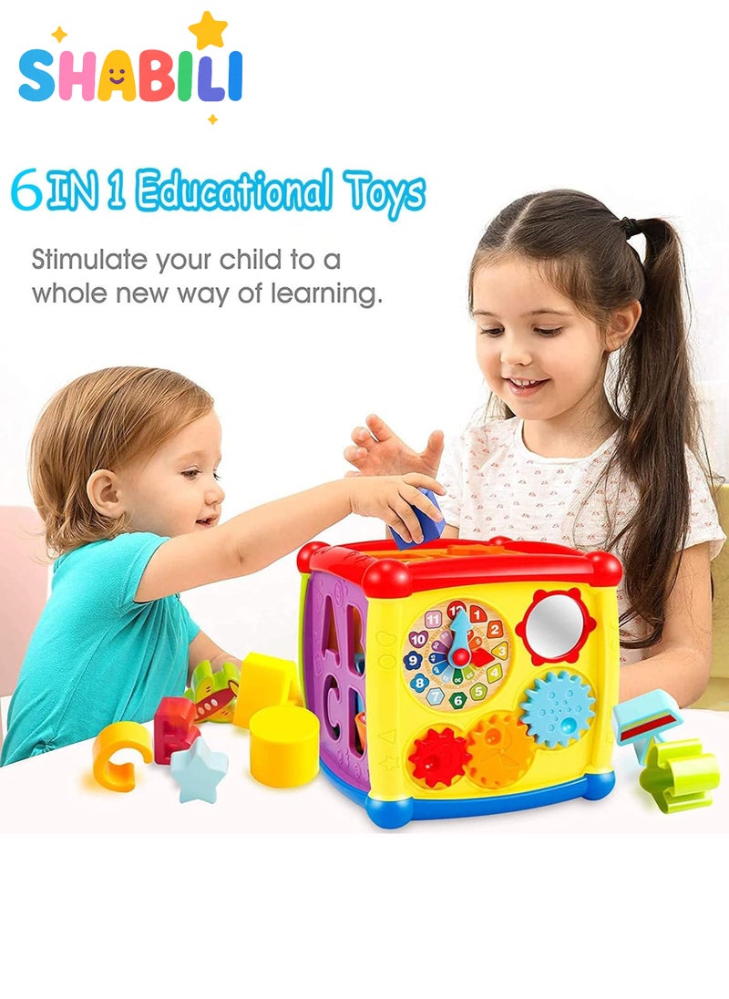 شبيلي مكعب أنشطة للأطفال ٦ في ١، لعبة تعليمية مع موسيقى وضوء وامض، فرز الأشكال والحروف الأبجدية، لعبة تنمّي مهارات العلوم والتقنية والهندسة والرياضيات، للأولاد والبنات بعمر ١٨ شهرًا فأكثر، هدية عيد ميلاد مثالية (يتطلب ٣ بطاريات AAA غير مشمولة) (متعدد الألوان) - Image 3