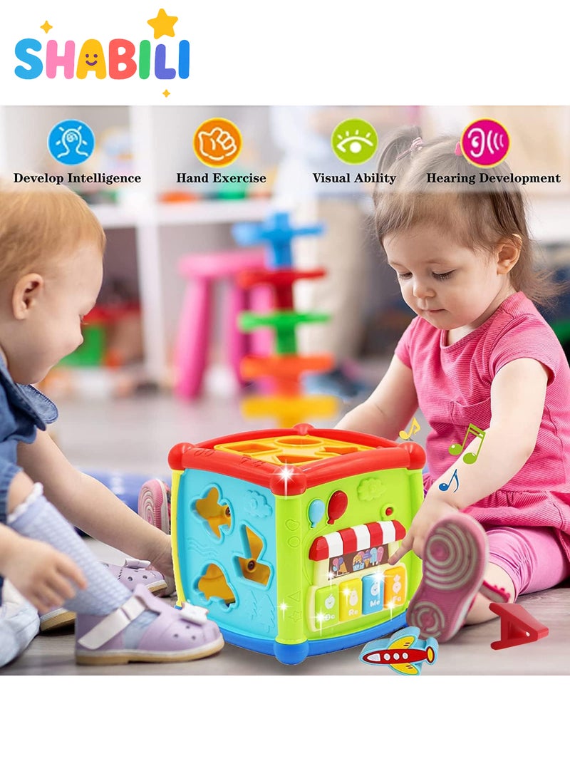 شبيلي مكعب أنشطة للأطفال ٦ في ١، لعبة تعليمية مع موسيقى وضوء وامض، فرز الأشكال والحروف الأبجدية، لعبة تنمّي مهارات العلوم والتقنية والهندسة والرياضيات، للأولاد والبنات بعمر ١٨ شهرًا فأكثر، هدية عيد ميلاد مثالية (يتطلب ٣ بطاريات AAA غير مشمولة) (متعدد الألوان) - Image 4