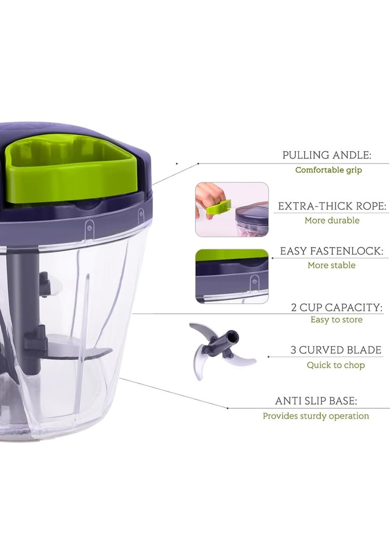 Cuken - Manual Chopper, Blender with Storage Lid, 5 Blade Vegetable Chopper 900ml, Pull Chopper to Chop Vegetables, Fruits, Meat, Large Capacity Vegetable Chopper, Hand Pull Manual Food Blender - Image 1