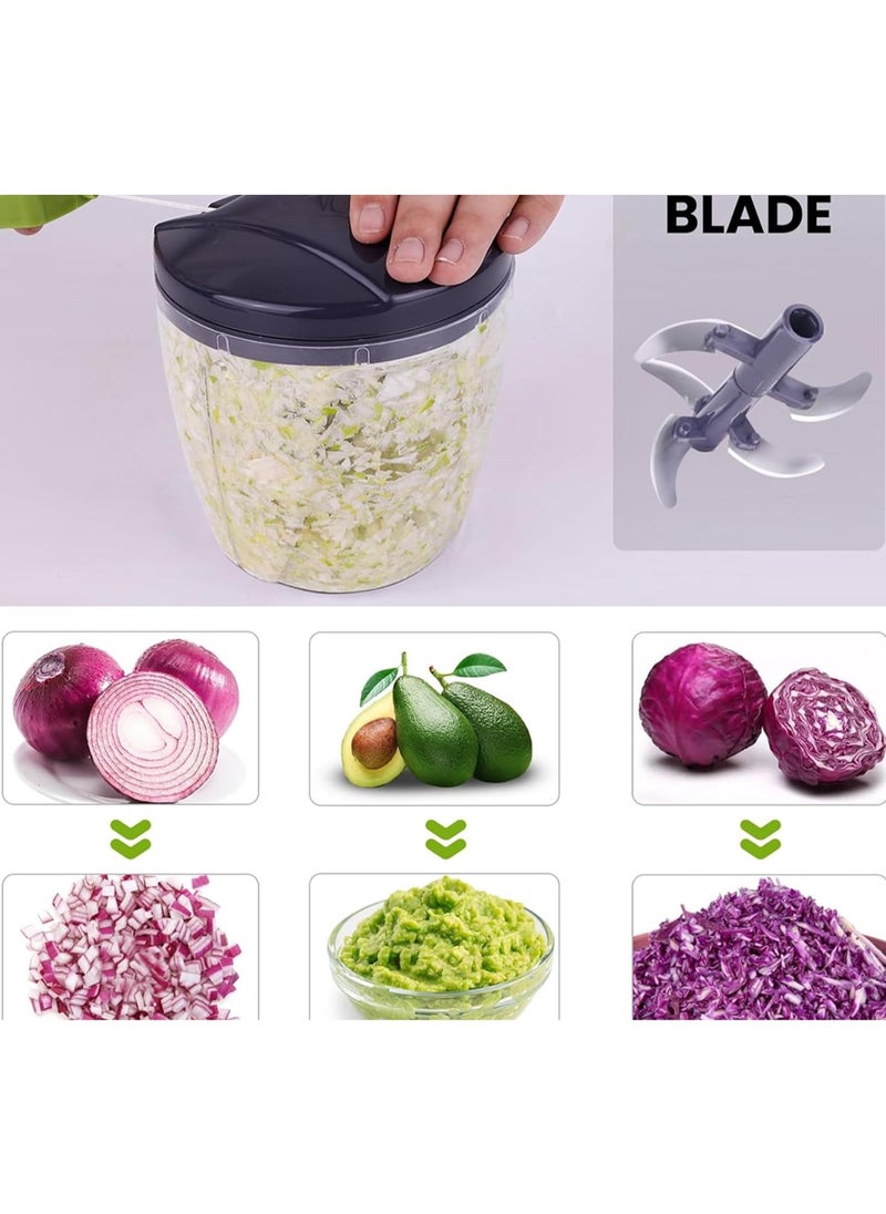 Cuken Manual Chopper, Blender with Storage Lid, 5 Blade Vegetable Chopper 900ml, Pull Chopper to Chop Vegetables, Fruits, Meat, Large Capacity Vegetable Chopper, Hand Pull Manual Food Blender  - Image 5