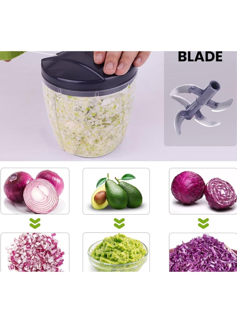 Cuken Manual Chopper, Blender with Storage Lid, 5 Blade Vegetable Chopper 900ml, Pull Chopper to Chop Vegetables, Fruits, Meat, Large Capacity Vegetable Chopper, Hand Pull Manual Food Blender  - Image 5