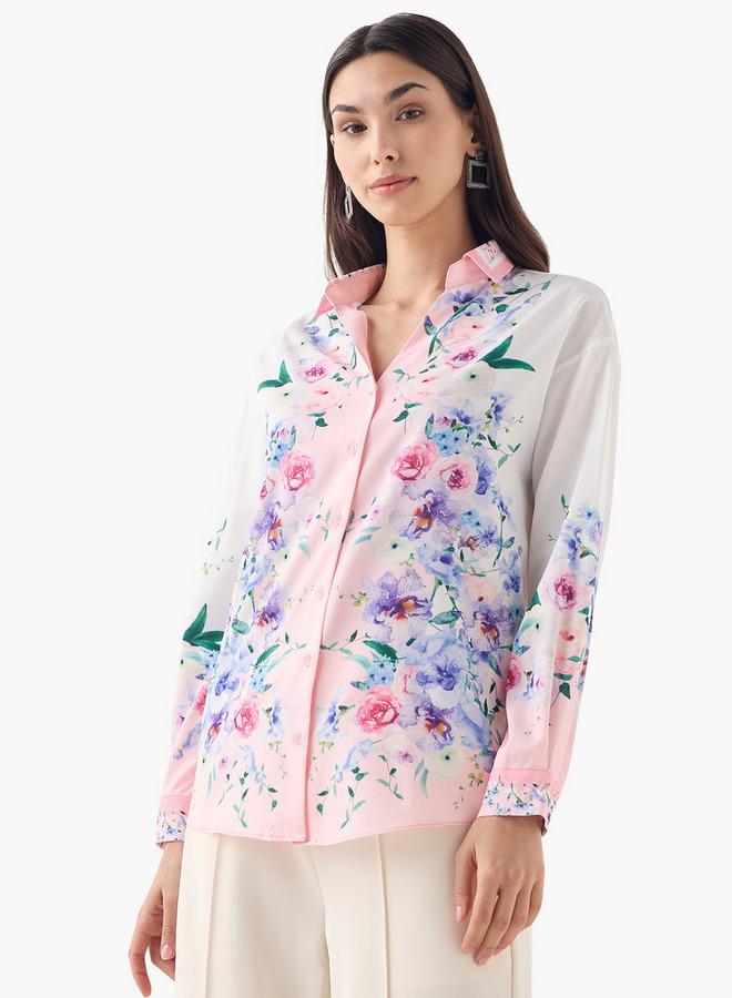 2Xtremz Floral Print Collared Shirt with Long Sleeves - Image 1