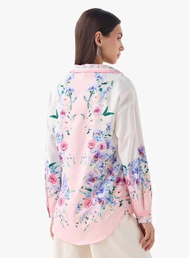 تواكستريمز قميص بياقة عاديّة وطبعات زهور وأكمام طويلة من تو إكستريمز