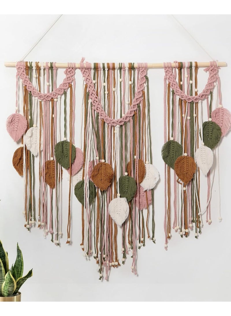 Antikiano Macrame feather Wall Hanging Boho Leaves Macrame Tapestry Wall Decor Handmade 100x90 - Image 1