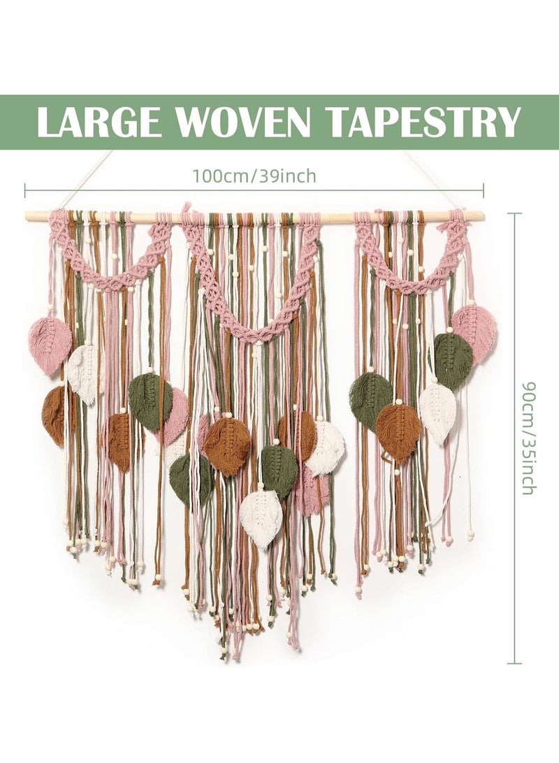 Antikiano Macrame feather Wall Hanging Boho Leaves Macrame Tapestry Wall Decor Handmade 100x90 - Image 3