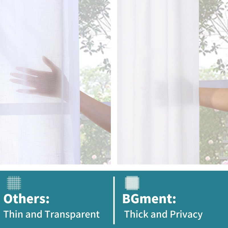 BGment Short White Linen Curtains 36 Inch Length for Kitchen Cafe  Rod Pocket Half Window Drapes Light Filtering for Bathroom Ring Clips Decorative  34 Inch Wide Each Panel - Image 3