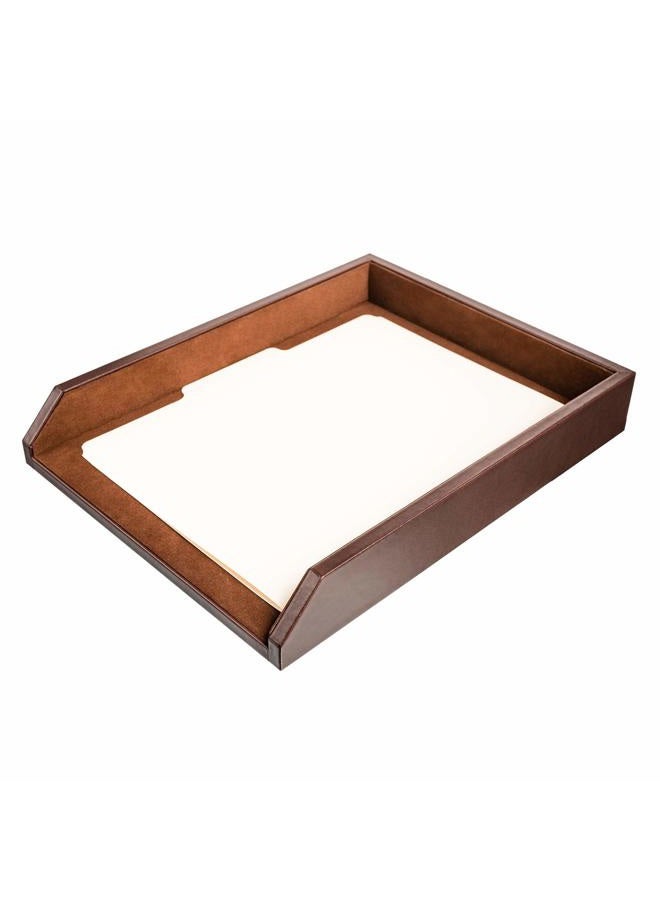 Dacasso Chocolate Brown Leather Letter Tray - Image 1