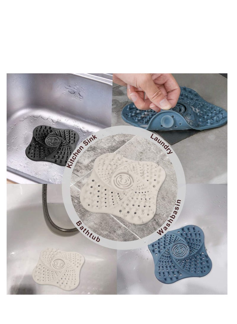 NIBEMINENT Shower Drain Covers with Suction Cup 3 Pcs, Rubber Sink Strainer Protector Hair Catcher for Kitchen and Bathroom, Silicone Shower, Square Stopper Tub - Image 3