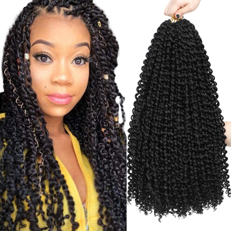 Dorsanee Passion Twist Hair 18 Inch 7 Packs Water Wave Crochet Hair Long Bohemian Curly Braiding Hair for Butterfly Locs, Faux Locs, Boho Style Spring Twist Crochet Braids (1B#) - Image 1