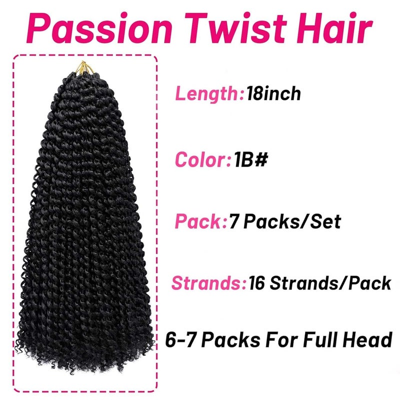 Dorsanee Passion Twist Hair 18 Inch 7 Packs Water Wave Crochet Hair Long Bohemian Curly Braiding Hair for Butterfly Locs, Faux Locs, Boho Style Spring Twist Crochet Braids (1B#) - Image 3