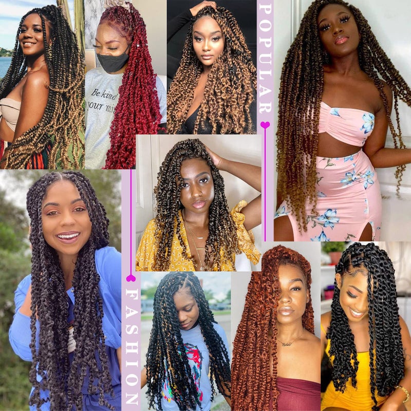Dorsanee Passion Twist Hair 18 Inch 7 Packs Water Wave Crochet Hair Long Bohemian Curly Braiding Hair for Butterfly Locs, Faux Locs, Boho Style Spring Twist Crochet Braids (1B#) - Image 5