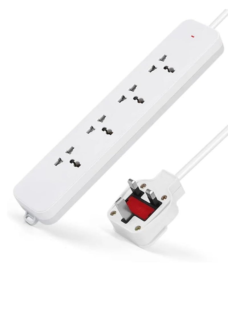 Tafan TAFAN™ 13A4 Extension Socket with 3 Meter Cable, 4 Universal Sockets-Extension Cord with Safety Shutter and LED Indicator-2500W, UK Plug Extension (White) 