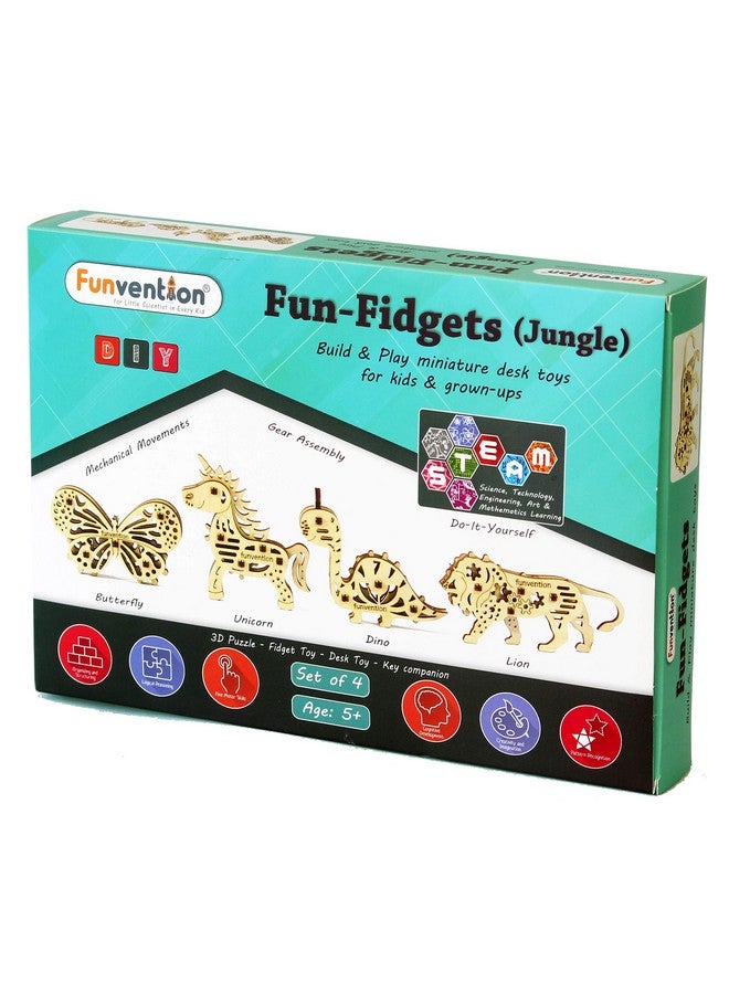 فنفينشين مجموعة هدايا عيد الميلاد من Funvention مكونة من 6 ألعاب Fun Fidgets Jungle (مجموعة من 4 نماذج ميكانيكية مصغرة DIY للأسد والفراشة ووحيد القرن والديناصور) مجموعة هدايا الحفلات للأطفال للفنون والحرف STEM - Image 3