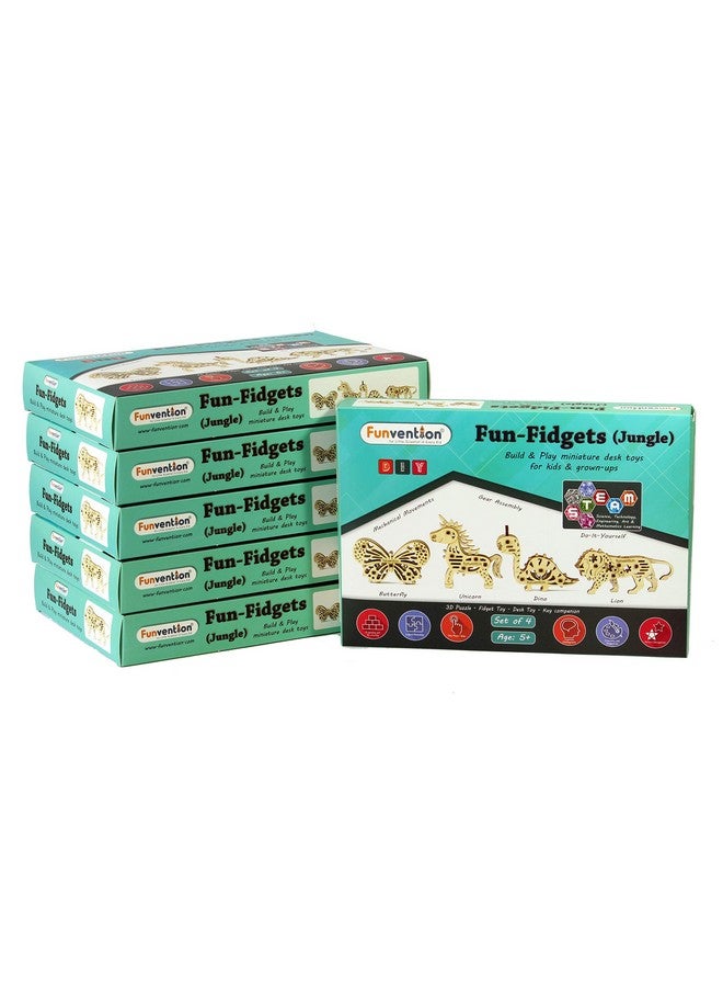 فنفينشين مجموعة هدايا عيد الميلاد من Funvention مكونة من 6 ألعاب Fun Fidgets Jungle (مجموعة من 4 نماذج ميكانيكية مصغرة DIY للأسد والفراشة ووحيد القرن والديناصور) مجموعة هدايا الحفلات للأطفال للفنون والحرف STEM - Image 1