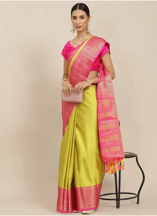 آي شين Green Solid Zari Border Saree