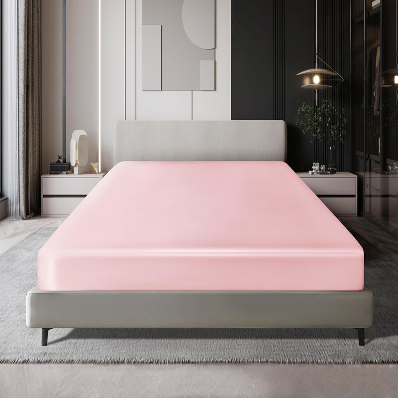 MILVOWOC King Satin Fitted Sheet - Pale Pink  Soft Bottom  1 Piece - Image 1