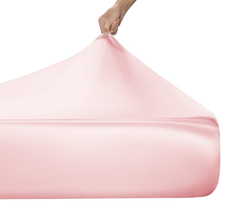 MILVOWOC King Satin Fitted Sheet - Pale Pink  Soft Bottom  1 Piece - Image 2