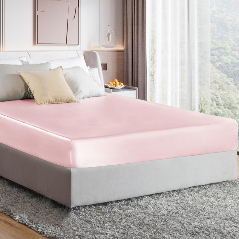 MILVOWOC King Satin Fitted Sheet - Pale Pink  Soft Bottom  1 Piece - Image 3