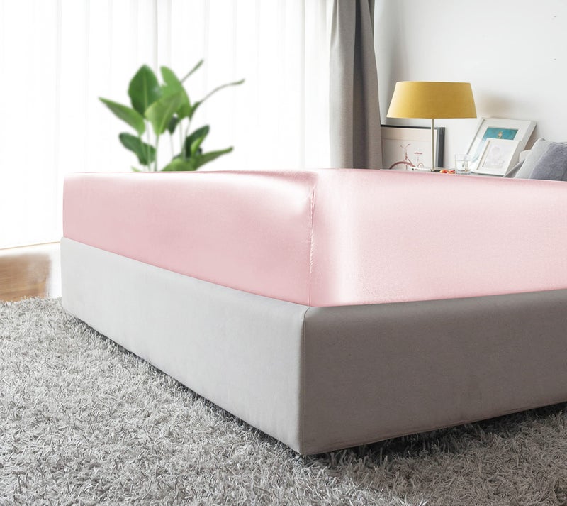 MILVOWOC King Satin Fitted Sheet - Pale Pink  Soft Bottom  1 Piece - Image 5