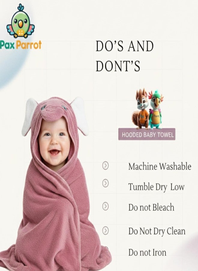 PAX PARROT منشفة أطفال فائقة النعومة بغطاء للرأس - قطن 100%، دللي طفلكِ الصغير بالنعومة والبهجة، منشفة استحمام مضادة للحساسية وذات قدرة امتصاص فائقة للأطفال حديثي الولادة والأطفال الصغار | تصميم حيوانات لطيف، (0-5 سنوات) (بنفسجي) - Image 4