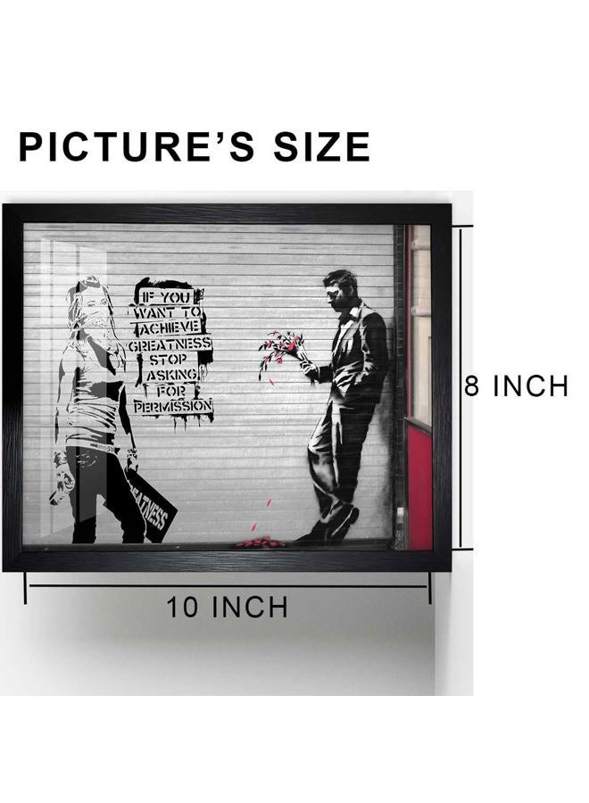 Biufo Banksy Wall Art Picture Graffiti Canvas Print Poster Pop Street Artwork for Bedroom Home Decor (10L x 8W, Framed) - Image 2